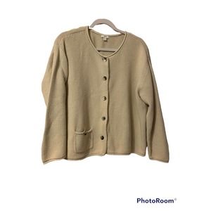 J JILL Women’s Cream Off White Woven Knit Long Sleeve Button Up Cardigan Large